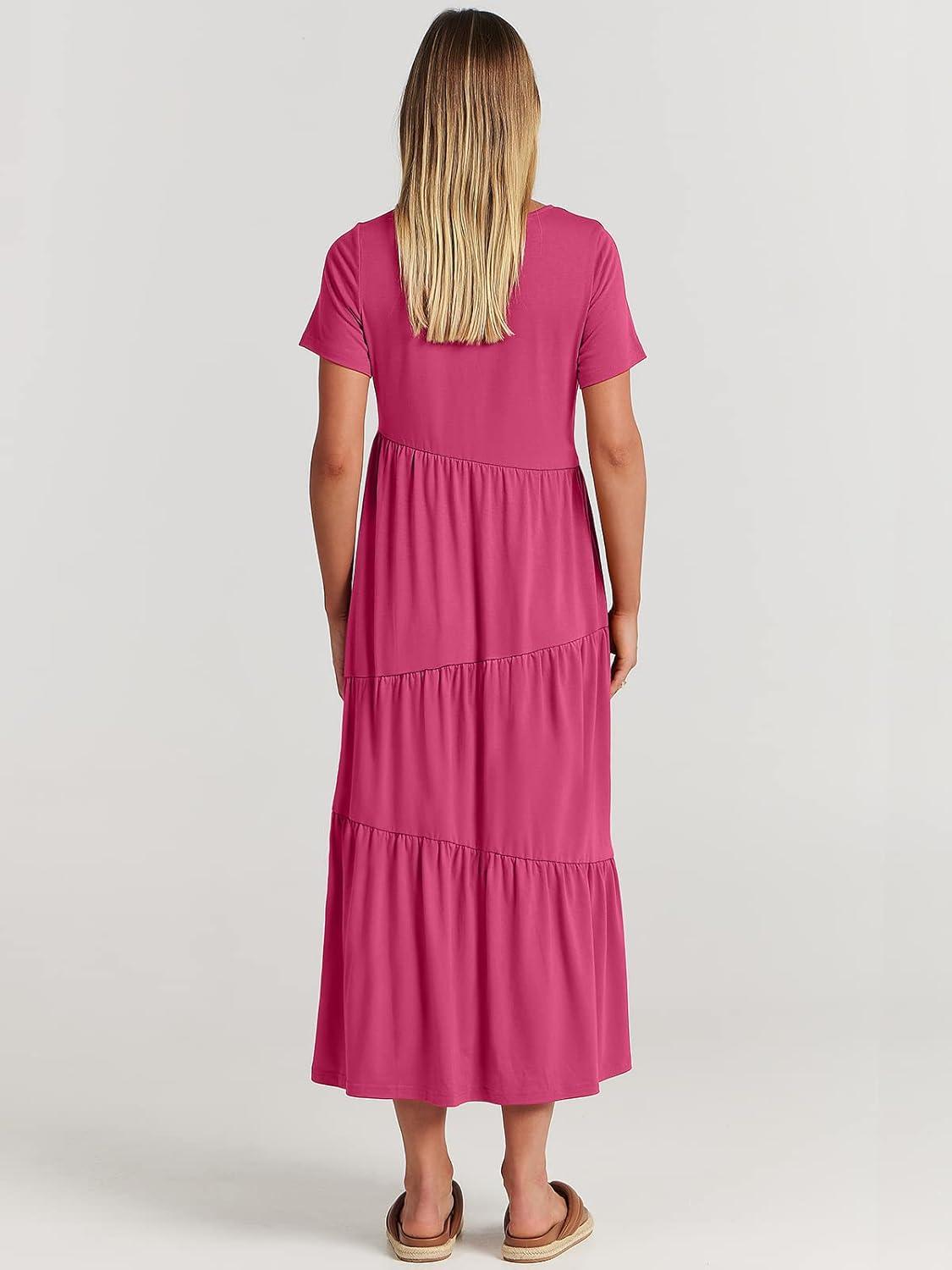 imageANRABESS Women Summer Maxi Dress Short Sleeve Swing Casual Asymmetric Tiered Vacation Long Beach Sundress OutfitsRose