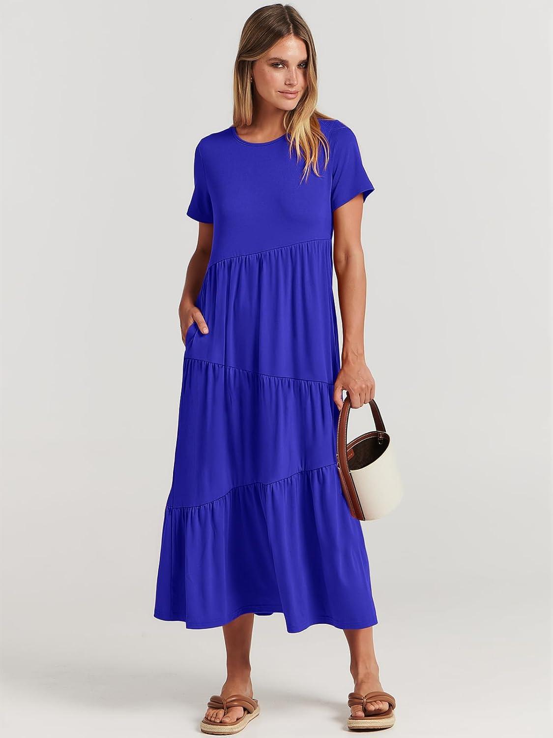 imageANRABESS Women Summer Maxi Dress Short Sleeve Swing Casual Asymmetric Tiered Vacation Long Beach Sundress OutfitsRoyal Blue