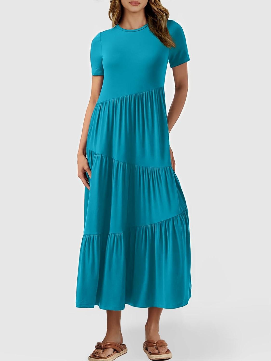 imageANRABESS Women Summer Maxi Dress Short Sleeve Swing Casual Asymmetric Tiered Vacation Long Beach Sundress OutfitsSky Blue