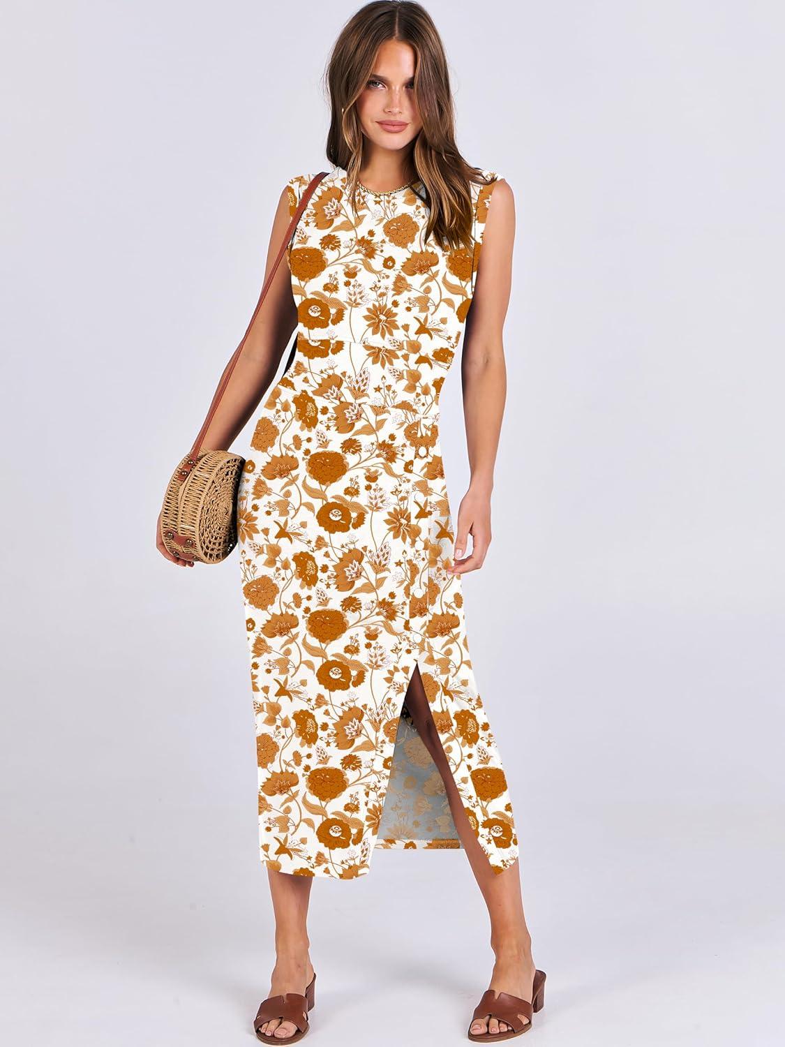 imageANRABESS Womens Slim Fit Tank Dresses Sexy Button Slit Bodycon Business Work Sundresses 2025 Summer Trendy Club Midi DressChrysanthemum