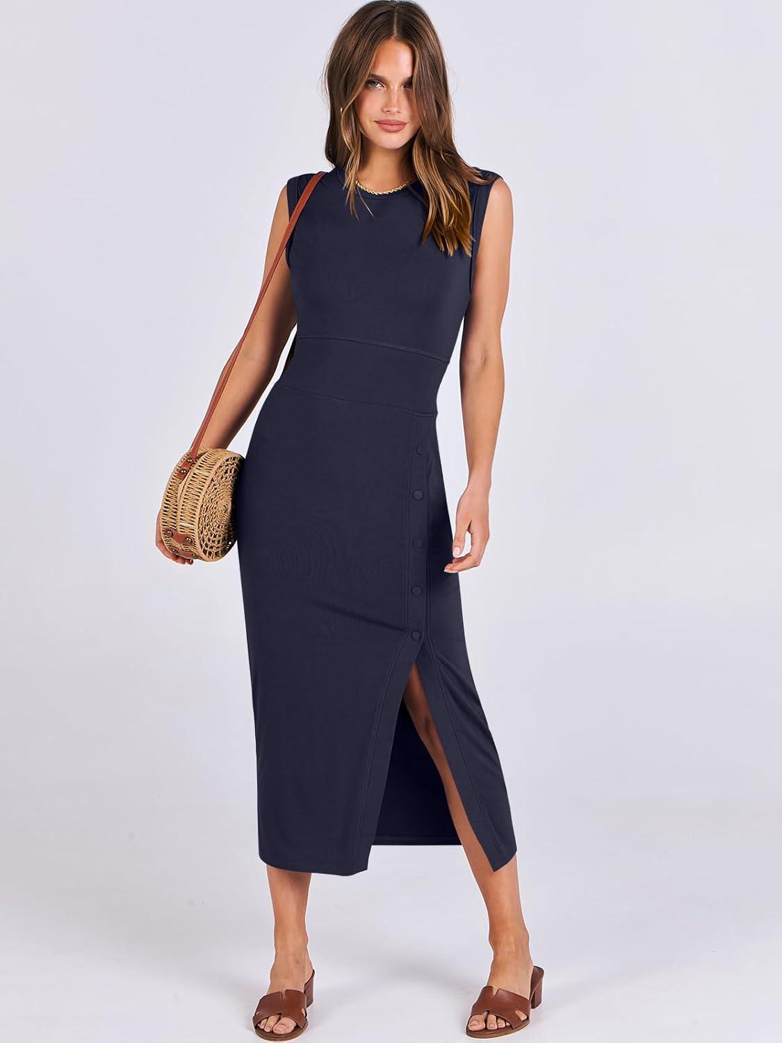 imageANRABESS Womens Slim Fit Tank Dresses Sexy Button Slit Bodycon Business Work Sundresses 2025 Summer Trendy Club Midi DressNavy Blue