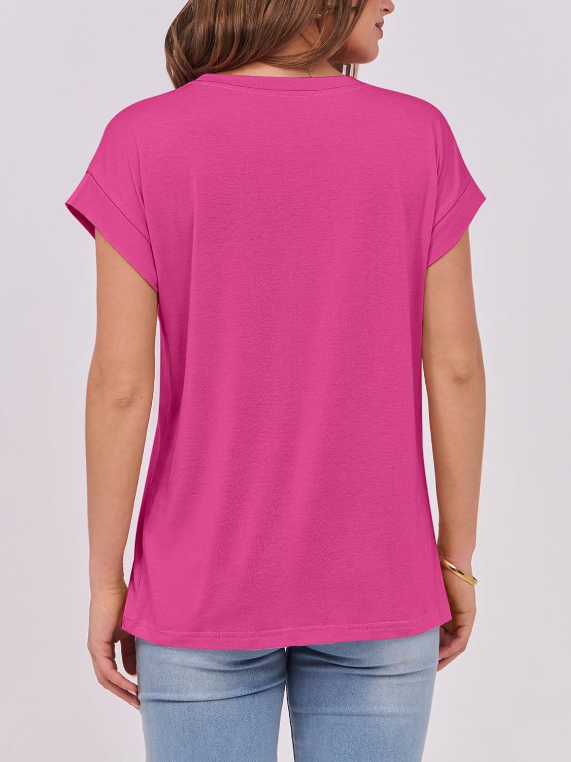 imageANRABESS Womens Tops Summer Cap Sleeve Basic Tee Shirts 2025 Trendy Loose Fit Casual Dressy Business Work Tshirts ClothesHot Pink
