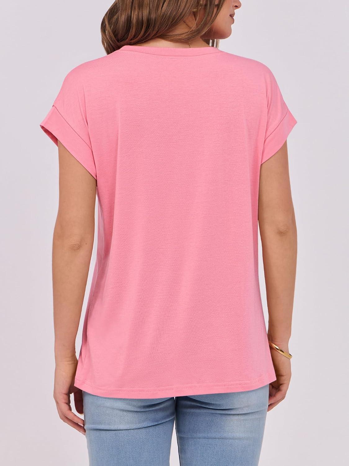 imageANRABESS Womens Tops Summer Cap Sleeve Basic Tee Shirts 2025 Trendy Loose Fit Casual Dressy Business Work Tshirts ClothesPink