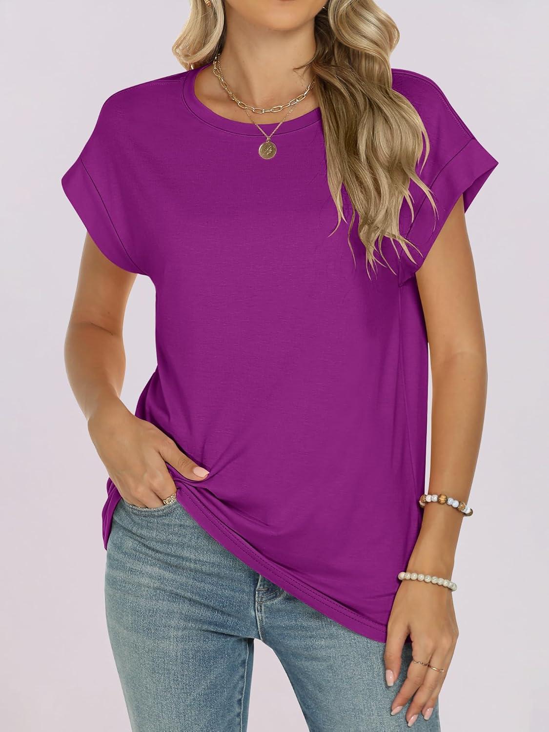 imageANRABESS Womens Tops Summer Cap Sleeve Basic Tee Shirts 2025 Trendy Loose Fit Casual Dressy Business Work Tshirts ClothesPurple