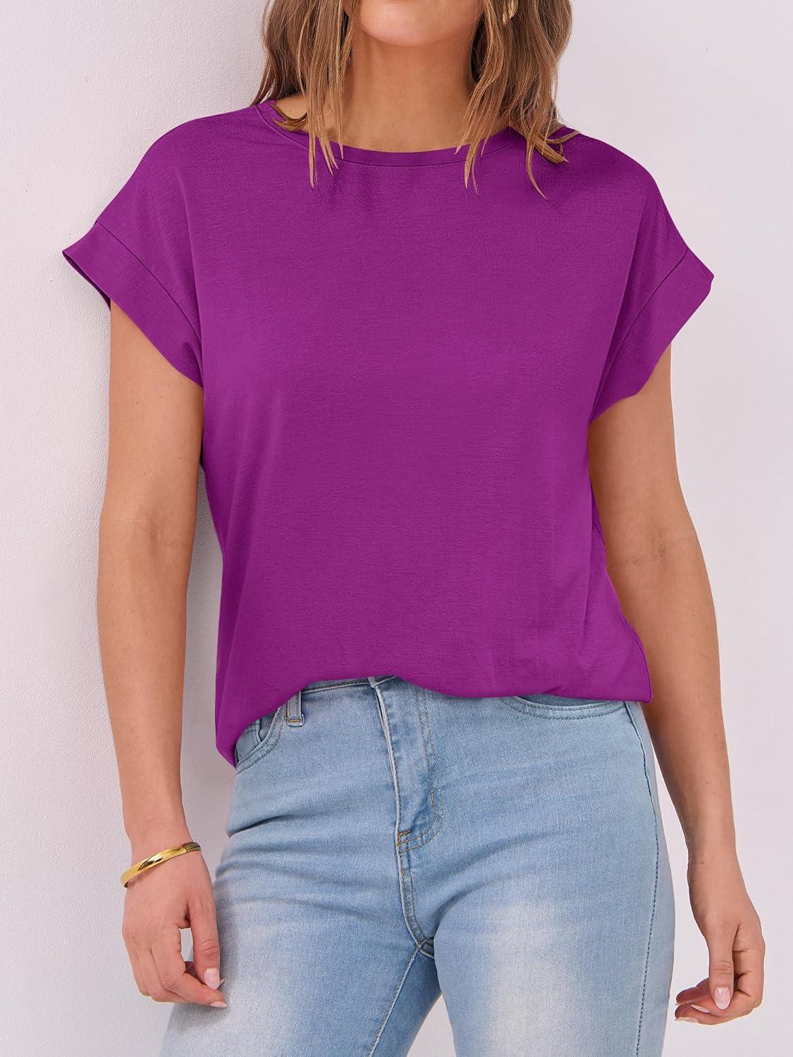 imageANRABESS Womens Tops Summer Cap Sleeve Basic Tee Shirts 2025 Trendy Loose Fit Casual Dressy Business Work Tshirts ClothesPurple