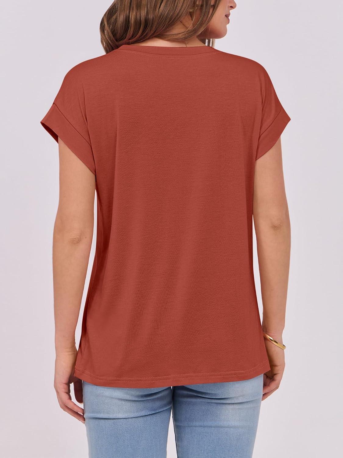 imageANRABESS Womens Tops Summer Cap Sleeve Basic Tee Shirts 2025 Trendy Loose Fit Casual Dressy Business Work Tshirts ClothesRust
