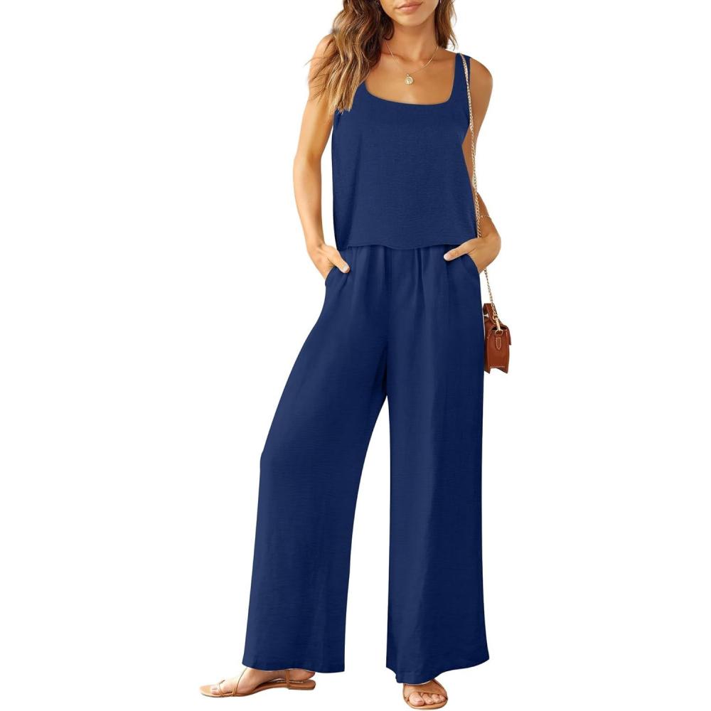 imageANRABESS 2 Piece Sets for Women Outfits Lounge Matching Casual Travel Wide Leg Pants Crop Top Summer Vacation Beach ClothesNavy Blue