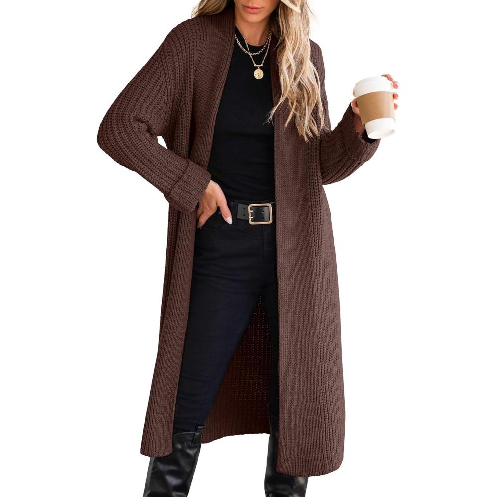 imageANRABESS Women Knit Long Cardigan Long Sleeve Open Front Lapel Oversized Sweater Coat 2025 Fall Duster Outerwear ClothesRed Brown