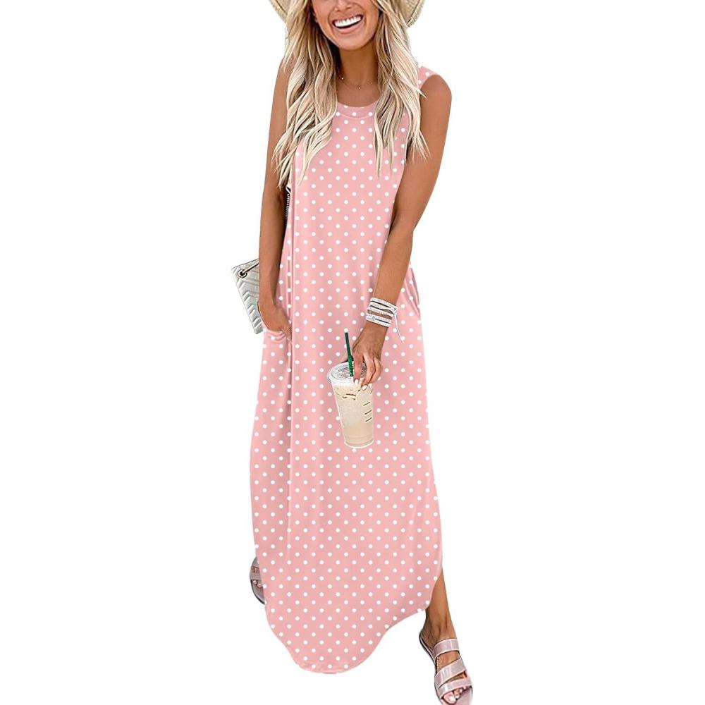 imageANRABESS Women Maxi Dress Summer Casual Loose Sleeveless Sundress Coverup Beach Eyelet Dresses 2026 Vacation Travel OutfitsPink Round Dot