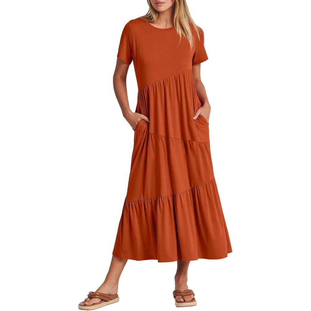 imageANRABESS Women Summer Maxi Dress Short Sleeve Swing Casual Asymmetric Tiered Vacation Long Beach Sundress OutfitsBrick Red