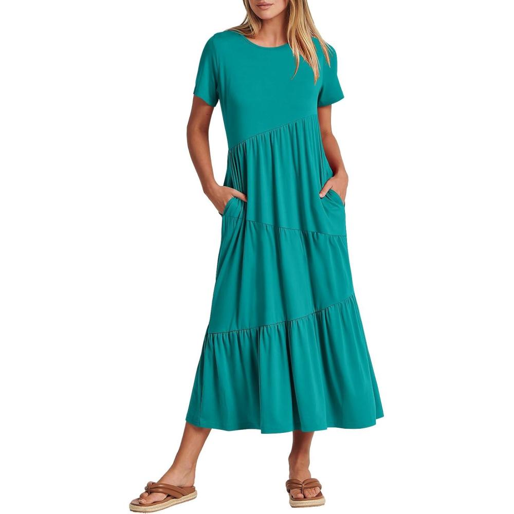 imageANRABESS Women Summer Maxi Dress Short Sleeve Swing Casual Asymmetric Tiered Vacation Long Beach Sundress OutfitsLake