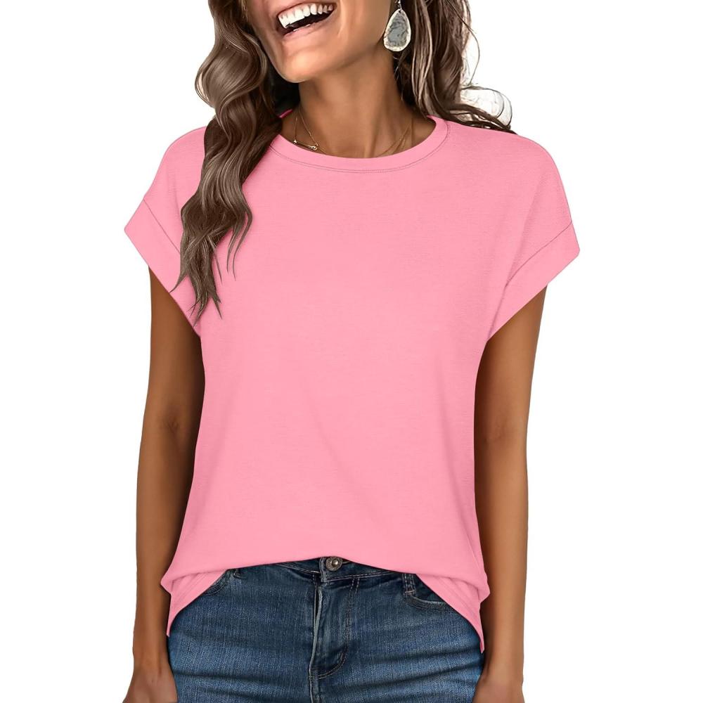 imageANRABESS Womens Tops Summer Cap Sleeve Basic Tee Shirts 2025 Trendy Loose Fit Casual Dressy Business Work Tshirts ClothesPink