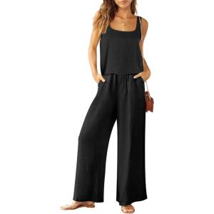 ANRABESS 2 Piece Sets for Women Outfits Lounge Matching Casual Travel Wide Leg Pants Crop Top Summer Vacation Beach Clothes(Black)