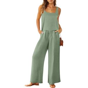 ANRABESS 2 Piece Sets for Women Outfits Lounge Matching Casual Travel Wide Leg Pants Crop Top Summer Vacation Beach Clothes(Light Green)