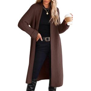 ANRABESS Women Knit Long Cardigan Long Sleeve Open Front Lapel Oversized Sweater Coat 2025 Fall Duster Outerwear Clothes(Red Brown)