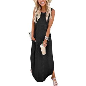 ANRABESS Women Maxi Dress Summer Casual Loose Sleeveless Sundress Coverup Beach Eyelet Dresses 2026 Vacation Travel Outfits(Black)