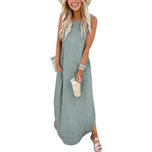 ANRABESS Women Maxi Dress Summer Casual Loose Sleeveless Sundress Coverup Beach Eyelet Dresses 2026 Vacation Travel Outfits(Grey Green)