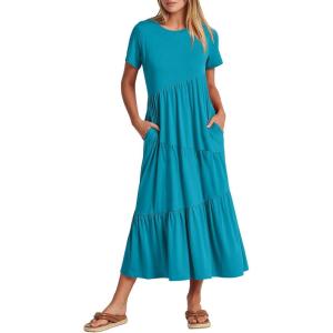 ANRABESS Women Summer Maxi Dress Short Sleeve Swing Casual Asymmetric Tiered Vacation Long Beach Sundress Outfits(Sky Blue)