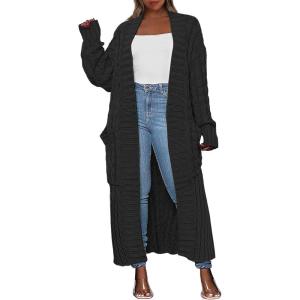 ANRABESS Womens Long Cardigan Sweater 2025 Oversized Coat Long Sleeve Open Front Knit Maxi Outwear Fall Trendy Jacket Clothes(Black)