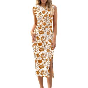 ANRABESS Womens Slim Fit Tank Dresses Sexy Button Slit Bodycon Business Work Sundresses 2025 Summer Trendy Club Midi Dress(Chrysanthemum)