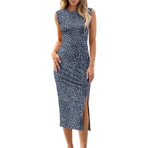 ANRABESS Womens Slim Fit Tank Dresses Sexy Button Slit Bodycon Business Work Sundresses 2025 Summer Trendy Club Midi Dress(White Dot)