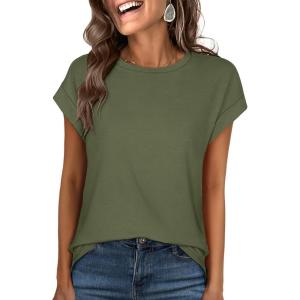 ANRABESS Womens Tops Summer Cap Sleeve Basic Tee Shirts 2025 Trendy Loose Fit Casual Dressy Business Work Tshirts Clothes(Army Green)