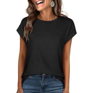 ANRABESS Womens Tops Summer Cap Sleeve Basic Tee Shirts 2025 Trendy Loose Fit Casual Dressy Business Work Tshirts Clothes(Black)