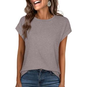 ANRABESS Womens Tops Summer Cap Sleeve Basic Tee Shirts 2025 Trendy Loose Fit Casual Dressy Business Work Tshirts Clothes(Greyish Brown)