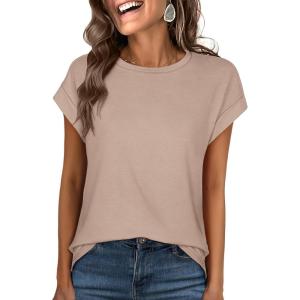 ANRABESS Womens Tops Summer Cap Sleeve Basic Tee Shirts 2025 Trendy Loose Fit Casual Dressy Business Work Tshirts Clothes(Khaki)