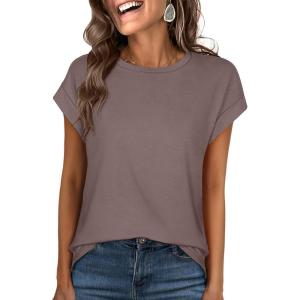 ANRABESS Womens Tops Summer Cap Sleeve Basic Tee Shirts 2025 Trendy Loose Fit Casual Dressy Business Work Tshirts Clothes(Light Brown)