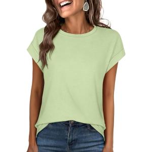 ANRABESS Womens Tops Summer Cap Sleeve Basic Tee Shirts 2025 Trendy Loose Fit Casual Dressy Business Work Tshirts Clothes(Light Green)