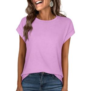 ANRABESS Womens Tops Summer Cap Sleeve Basic Tee Shirts 2025 Trendy Loose Fit Casual Dressy Business Work Tshirts Clothes(Lilac)