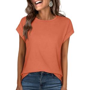 ANRABESS Womens Tops Summer Cap Sleeve Basic Tee Shirts 2025 Trendy Loose Fit Casual Dressy Business Work Tshirts Clothes(Orange)