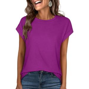 ANRABESS Womens Tops Summer Cap Sleeve Basic Tee Shirts 2025 Trendy Loose Fit Casual Dressy Business Work Tshirts Clothes(Purple)