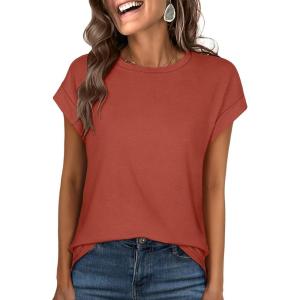 ANRABESS Womens Tops Summer Cap Sleeve Basic Tee Shirts 2025 Trendy Loose Fit Casual Dressy Business Work Tshirts Clothes(Rust)