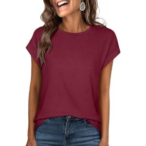 ANRABESS Womens Tops Summer Cap Sleeve Basic Tee Shirts 2025 Trendy Loose Fit Casual Dressy Business Work Tshirts Clothes(Wine Red)