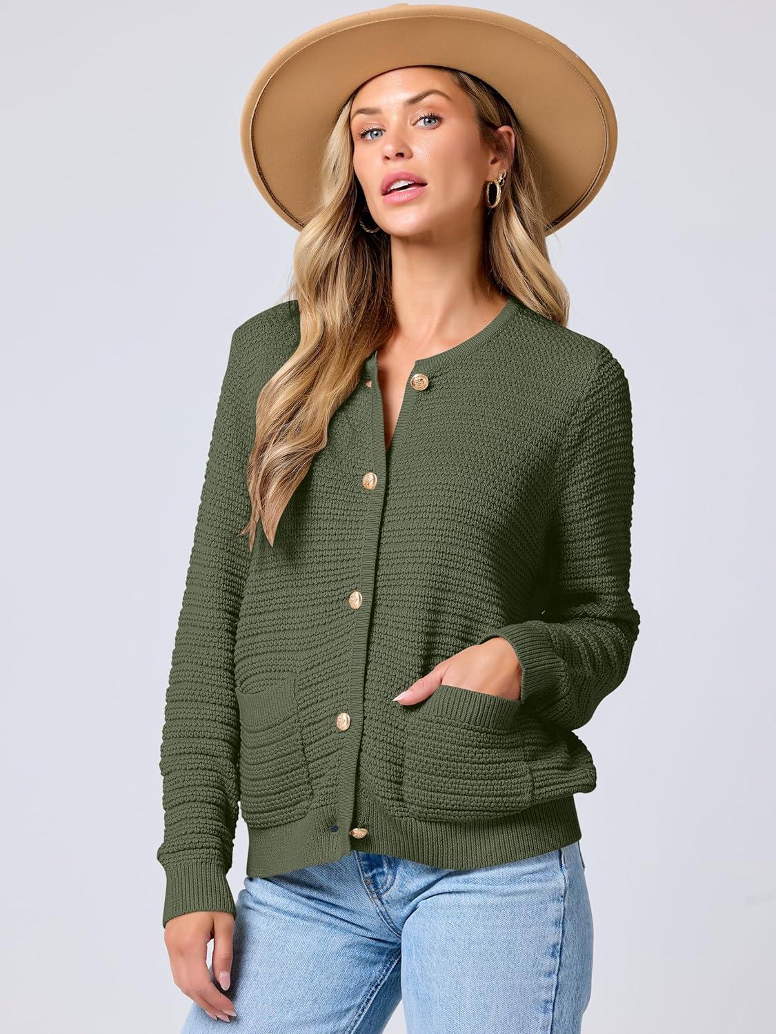 imageANRABESS Womens Cardigan Sweater Long Sleeve Button Down Lady Tweed Knit Jackets 2025 Fall OutfitsArmy Green