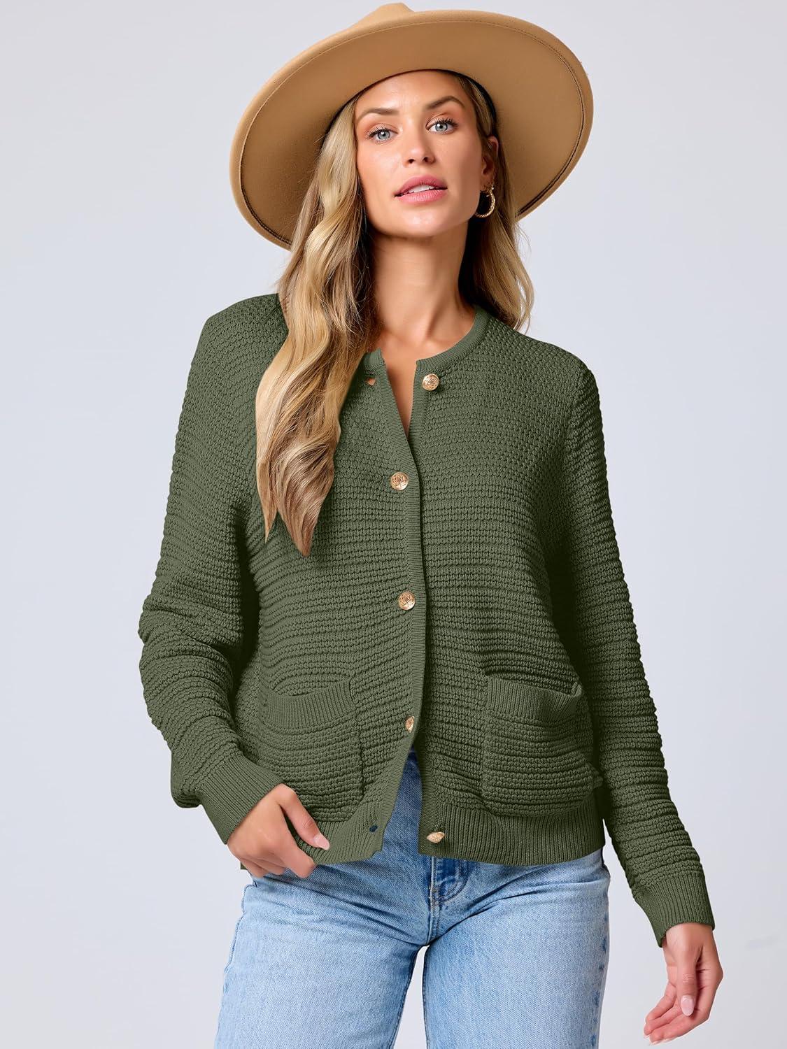 imageANRABESS Womens Cardigan Sweater Long Sleeve Button Down Lady Tweed Knit Jackets 2025 Fall OutfitsArmy Green
