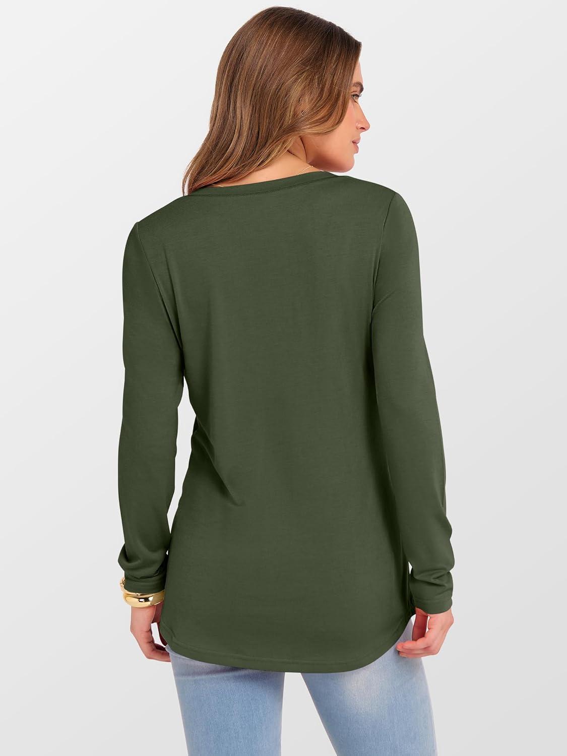 imageANRABESS Womens Long Sleeve Tunic Tops V Neck TShirts Casual Cute Basic Tee 2025 Fall Work Travel Loungewear OutfitsArmy Green