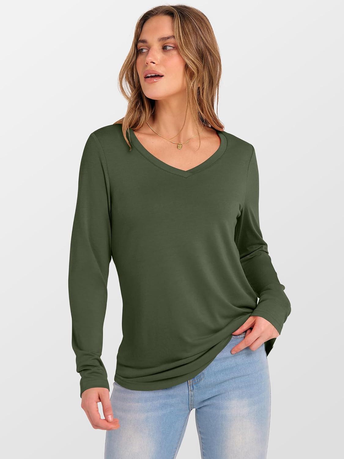 imageANRABESS Womens Long Sleeve Tunic Tops V Neck TShirts Casual Cute Basic Tee 2025 Fall Work Travel Loungewear OutfitsArmy Green