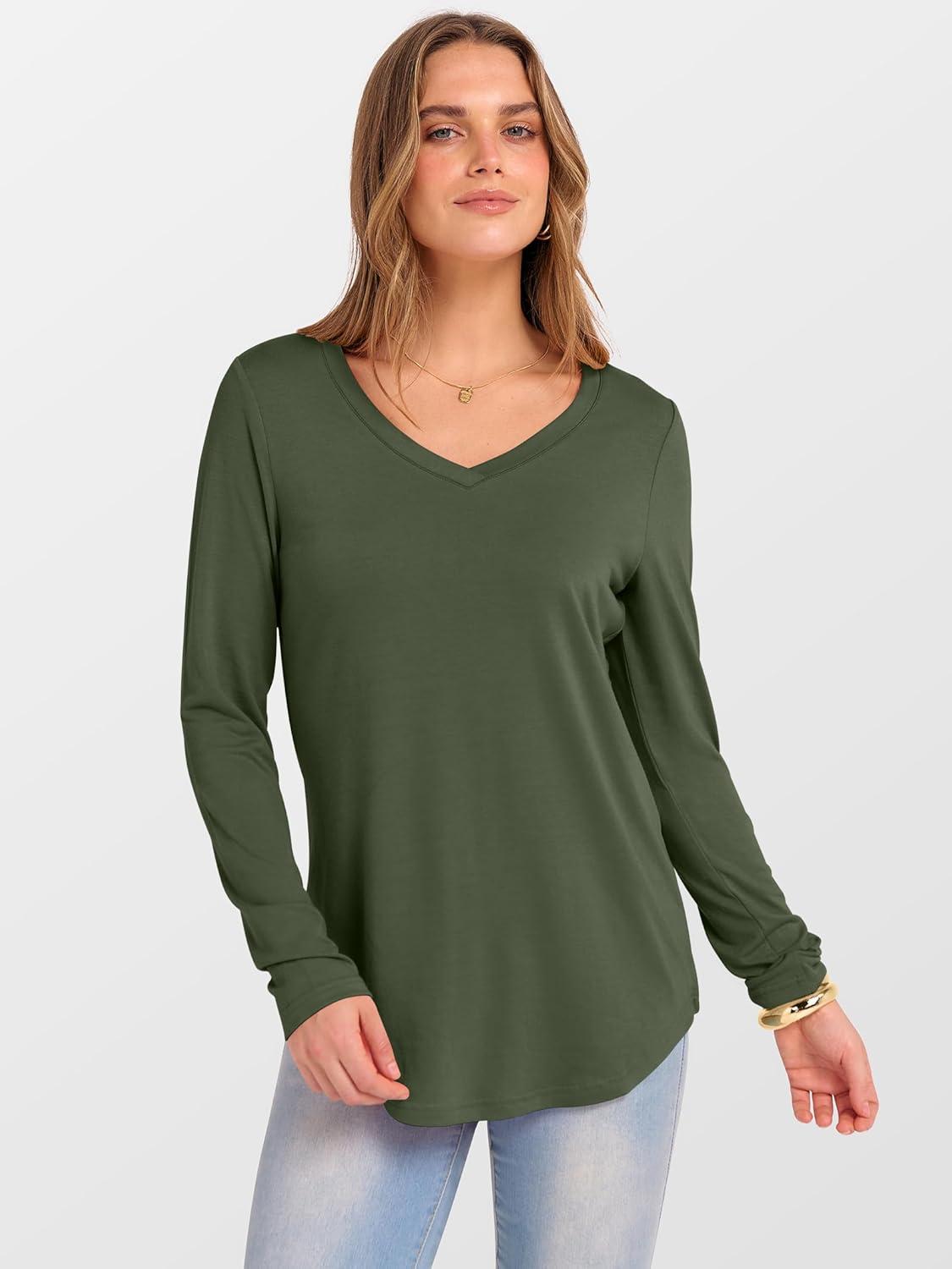 imageANRABESS Womens Long Sleeve Tunic Tops V Neck TShirts Casual Cute Basic Tee 2025 Fall Work Travel Loungewear OutfitsArmy Green