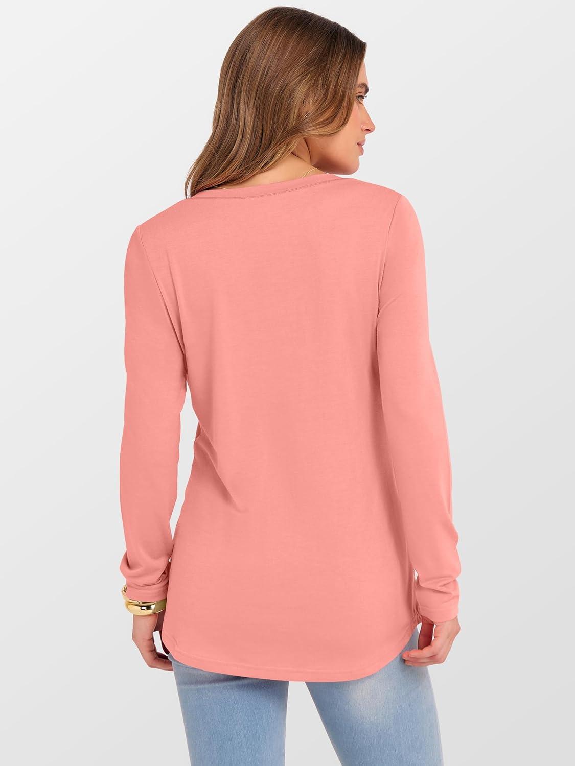 imageANRABESS Womens Long Sleeve Tunic Tops V Neck TShirts Casual Cute Basic Tee 2025 Fall Work Travel Loungewear OutfitsCoral