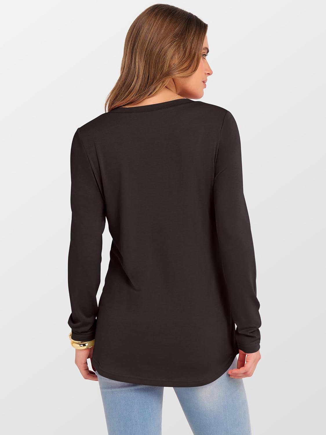 imageANRABESS Womens Long Sleeve Tunic Tops V Neck TShirts Casual Cute Basic Tee 2025 Fall Work Travel Loungewear OutfitsDeep Brown