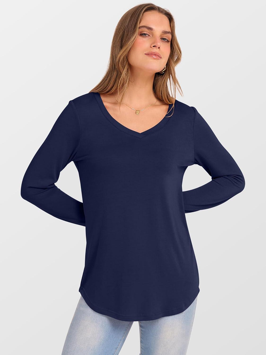 imageANRABESS Womens Long Sleeve Tunic Tops V Neck TShirts Casual Cute Basic Tee 2025 Fall Work Travel Loungewear OutfitsNavy Blue