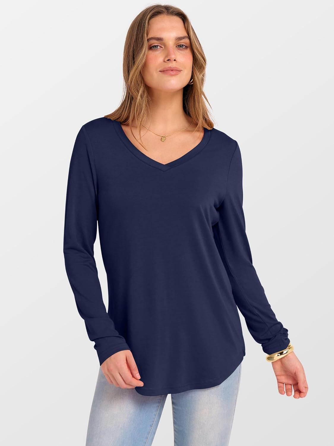 imageANRABESS Womens Long Sleeve Tunic Tops V Neck TShirts Casual Cute Basic Tee 2025 Fall Work Travel Loungewear OutfitsNavy Blue