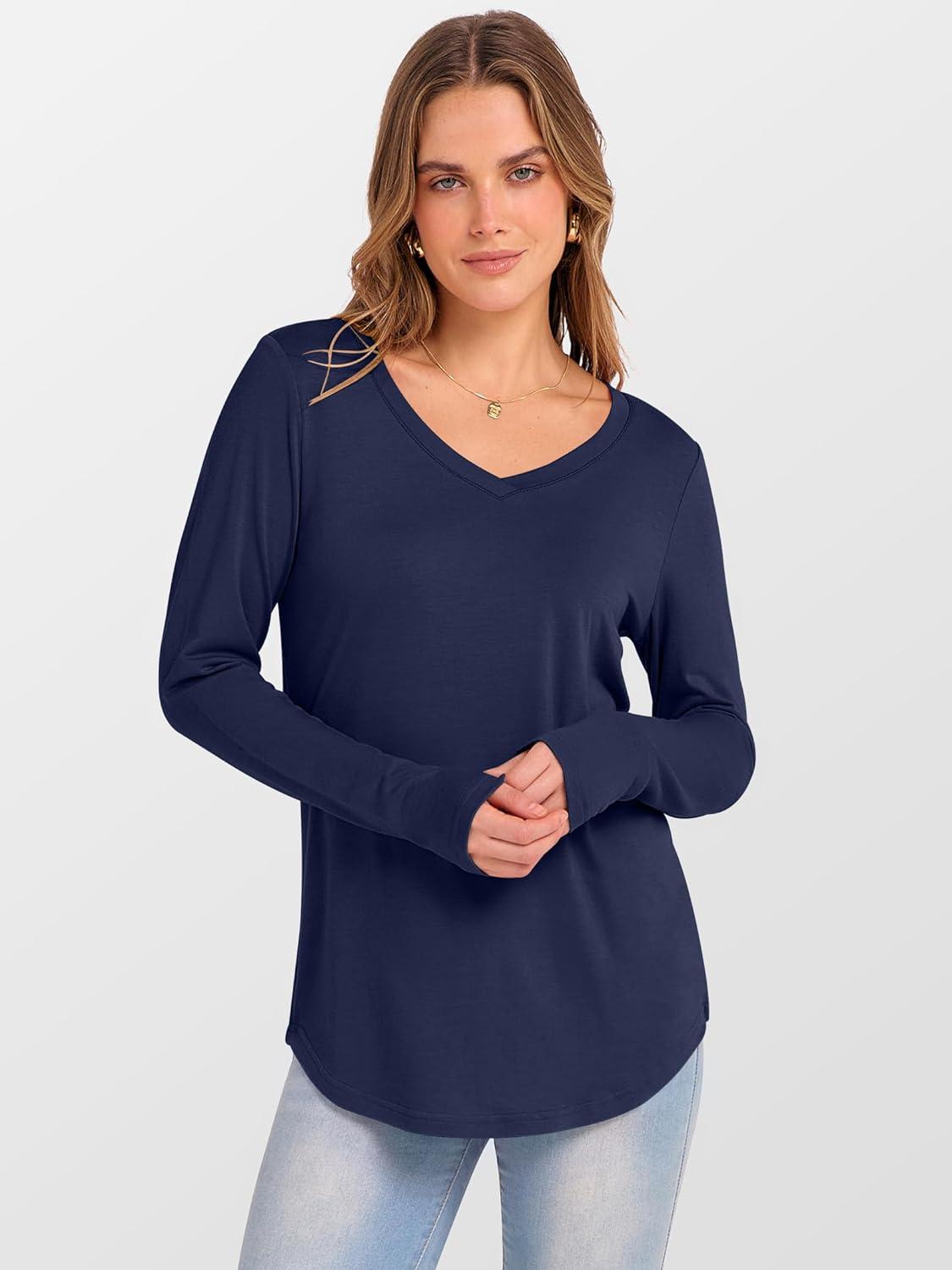 imageANRABESS Womens Long Sleeve Tunic Tops V Neck TShirts Casual Cute Basic Tee 2025 Fall Work Travel Loungewear OutfitsNavy Blue