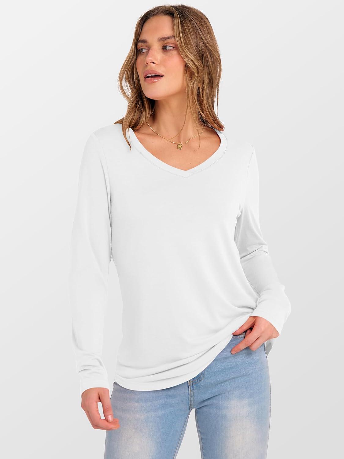 imageANRABESS Womens Long Sleeve Tunic Tops V Neck TShirts Casual Cute Basic Tee 2025 Fall Work Travel Loungewear OutfitsWhite