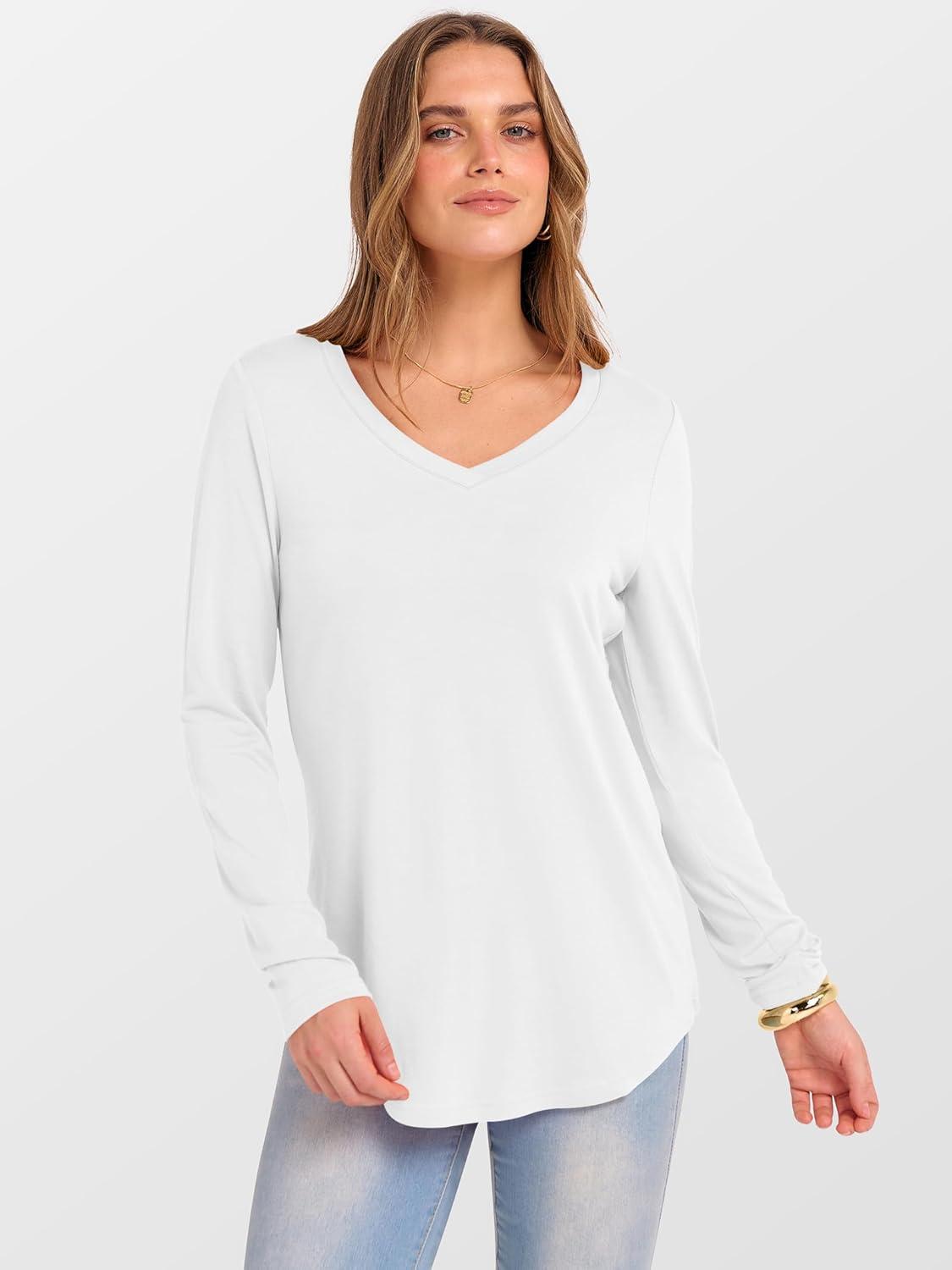 imageANRABESS Womens Long Sleeve Tunic Tops V Neck TShirts Casual Cute Basic Tee 2025 Fall Work Travel Loungewear OutfitsWhite