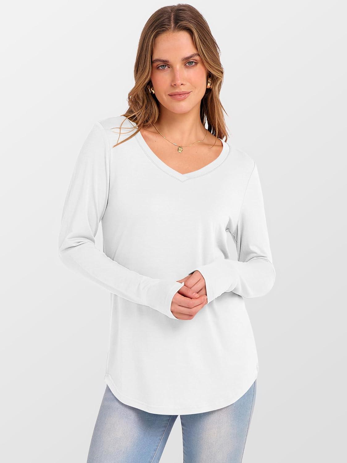 imageANRABESS Womens Long Sleeve Tunic Tops V Neck TShirts Casual Cute Basic Tee 2025 Fall Work Travel Loungewear OutfitsWhite