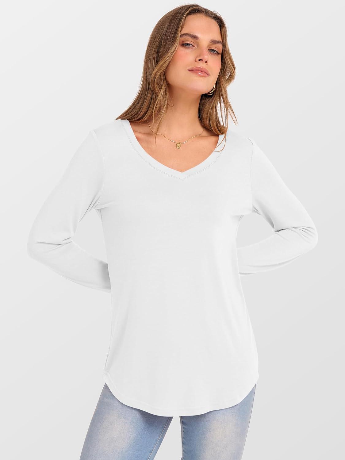 imageANRABESS Womens Long Sleeve Tunic Tops V Neck TShirts Casual Cute Basic Tee 2025 Fall Work Travel Loungewear OutfitsWhite